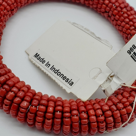 Catherine Stein Designs Red Seed Bead Spiral Stretch Bracelet Bohemian Coastal - Picture 3 of 6